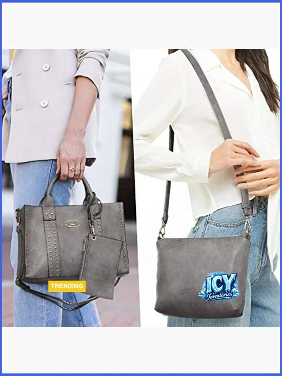 Faux Leather Tote Satchel Shoulder Bag Set with Wallet & Cosmetic Bag - Picture 2 of 7